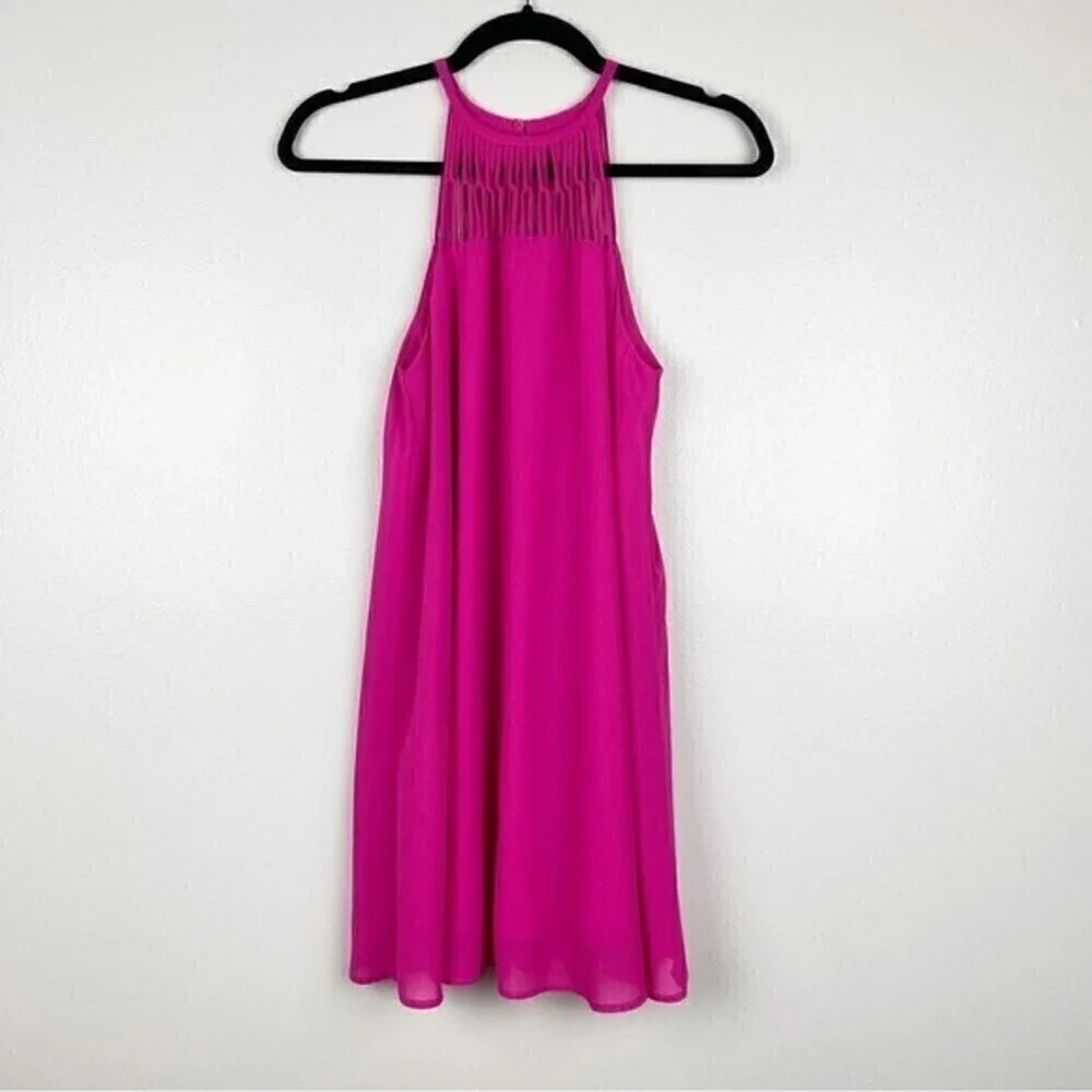 Lulu's Tell Me Fuchsia Swing Lightweight Flirty Swing Mini Dress Size S - Picture 3 of 10